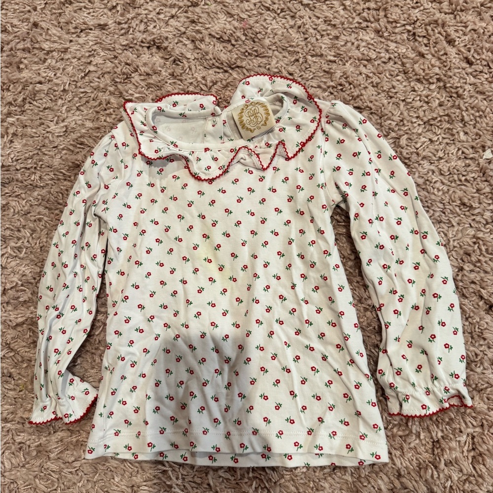 The Beaufort Bonnet Company White Long-Sleeve Top with Red Floral Trim size 5